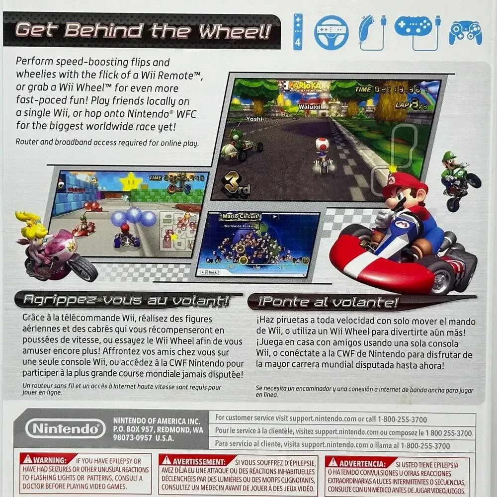 Nintendo Mario Kart Wii Video Game Complete w Manual Case Disc Classic Racing E
